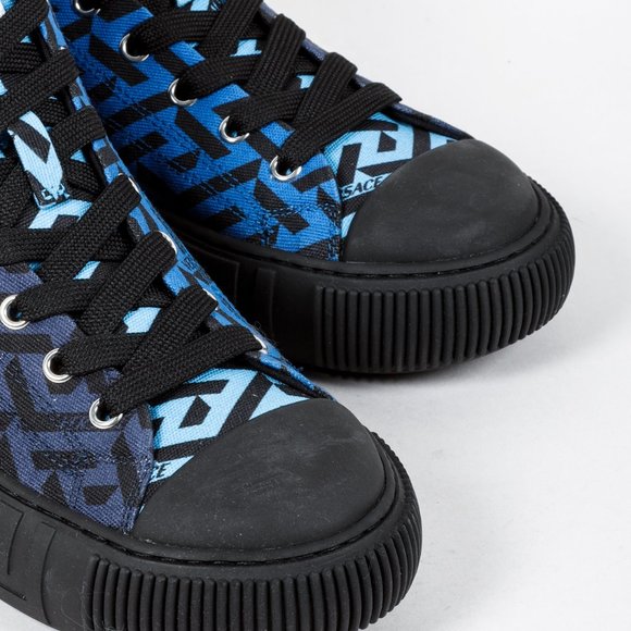 Versace Blue La Greca Canvas High-Top Sneakers - Picture 6 of 12